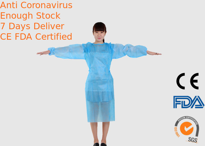 Non Woven Disposable Medical Gowns Blue Color For Cross Infection Preventing